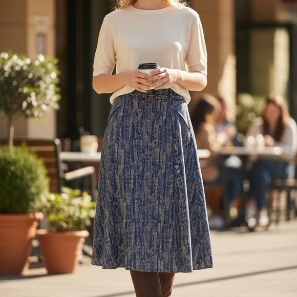 Eva Mendes-NY&Co Blue High-Waist Textured Skirt with Belt & Pockets - Picture 2 of 8